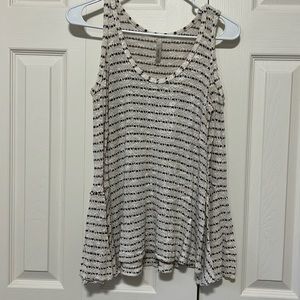 Cold shoulder bell sleeve stripe knit sweater